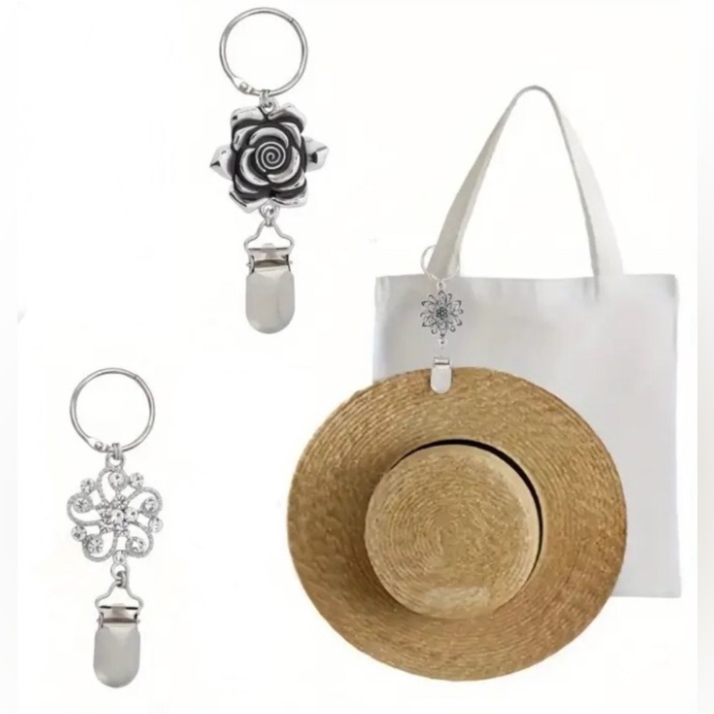 Flower & Rhinestone Metal Hat Clip - Picture 4 of 4